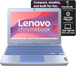 Lenovo {SmartChoice Chromebook, Intel Celeron N4500, 4GB RAM, 64GB eMMC, HD, 11.6"/29.46cm, Chrome OS, Blue, 1.21Kg, 2Wx2 Stereo Speakers, HD Camera, 82UY0014HA, Laptop