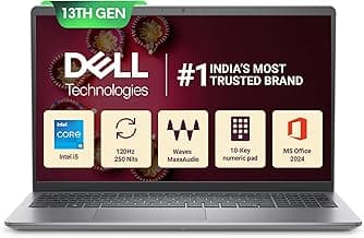 Dell 15, 13th Gen Intel Core i5-1334U (16GB DDR4, 512GB SSD) Anti-Glare FHD 15.6"/39.62cm, Windows 11, Microsoft Office Home 2024, Grey, 1.66kg, Vostro 3530, 12 Month McAfee, Thin & Light Laptop