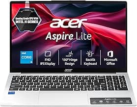 acer Aspire Lite 12th Gen Intel Core i5-12450H, Office 2024 + M365 Basic, 16GB RAM/512GB SSD, 39.62cm(15.6") FHD IPS Display Win11H, Pure Silver, 1.7KG, AL15-52H, Backlit KB, Thin & Light Laptop